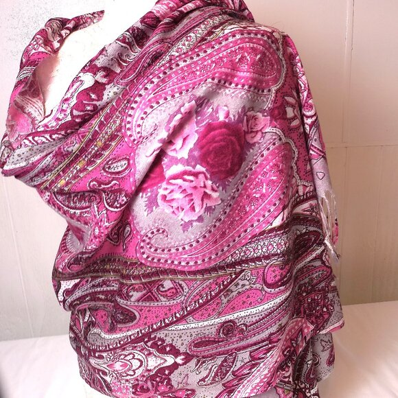 Pashmina NEW Pink Paisley Floral Print large long scarf wrap - Picture 4 of 8